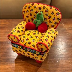 Mary Engelbreit Bowl of Cherries Pin Cushion Chair 2001 Cherry Sew Sweet Y2K